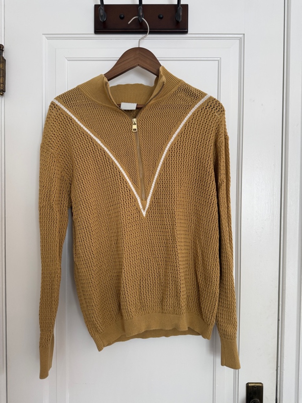 Varley Women’s  Mustard Knit Half-Zip Sweater with White Trim